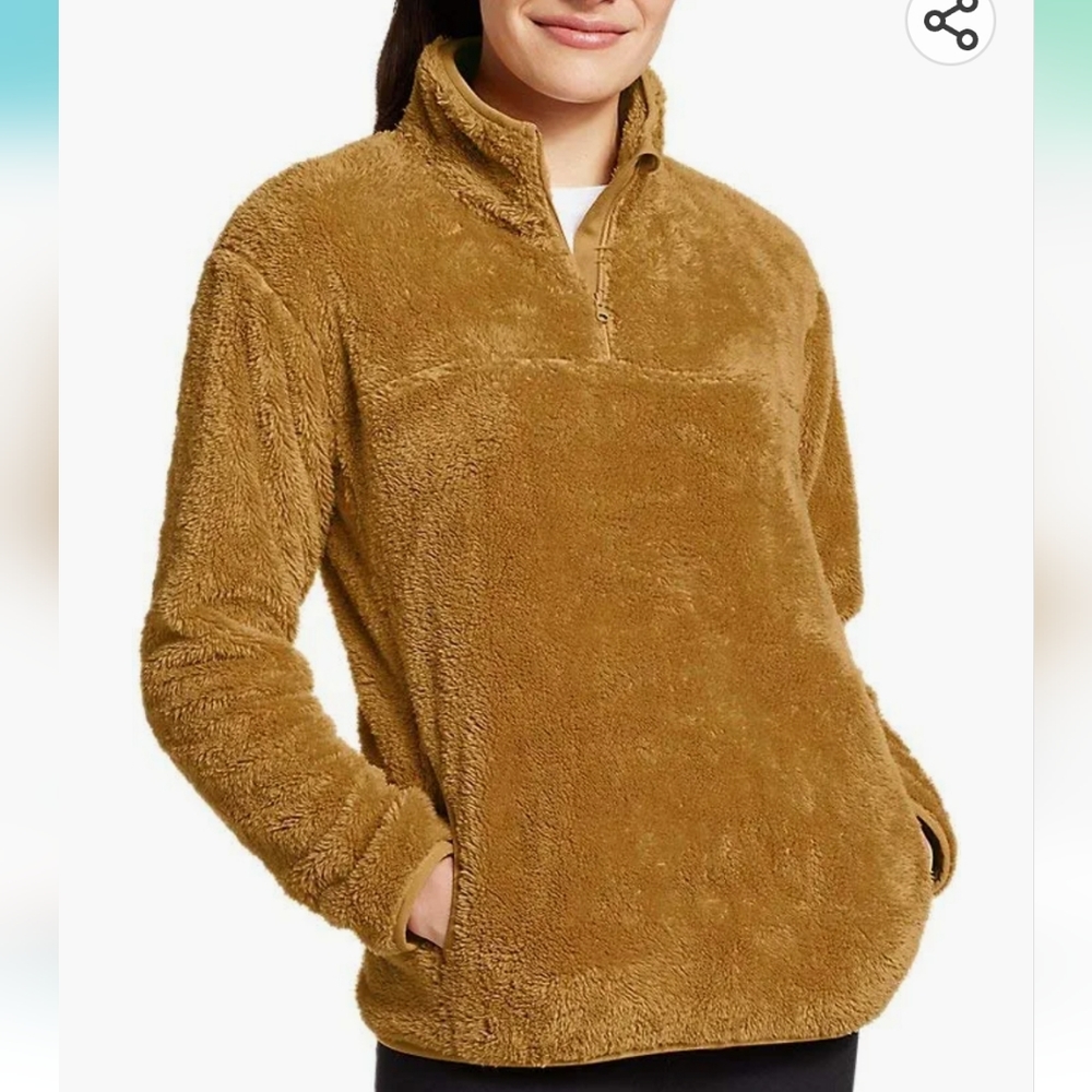 Eddie Bauer Quest Plush Fleece 1/4 Zip Mustard Pullover New With tags